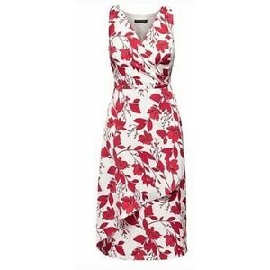 Banana‎ Republic Fit Flare Red Floral Wrap V-neck Midi Sleeveless Dress 0